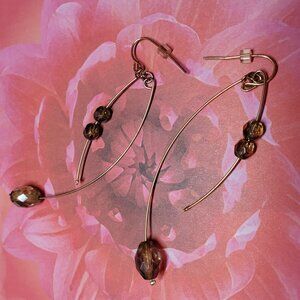 Elegant Long Dangling‎ Earrings With Green Sparkling Beads & Hook Backs